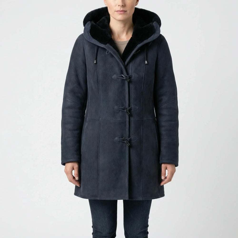 Duffelux - Cappotto a doppiopetto con cappuccio e chiusura a coulisse