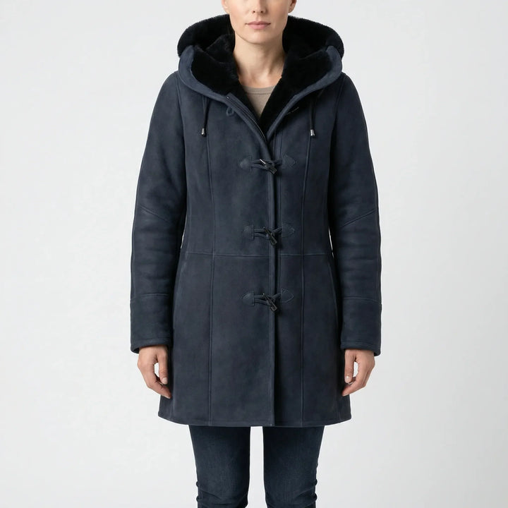 Duffelux - Cappotto a doppiopetto con cappuccio e chiusura a coulisse