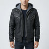 Giacca Bomber in Pelle con Cappuccio e Zip