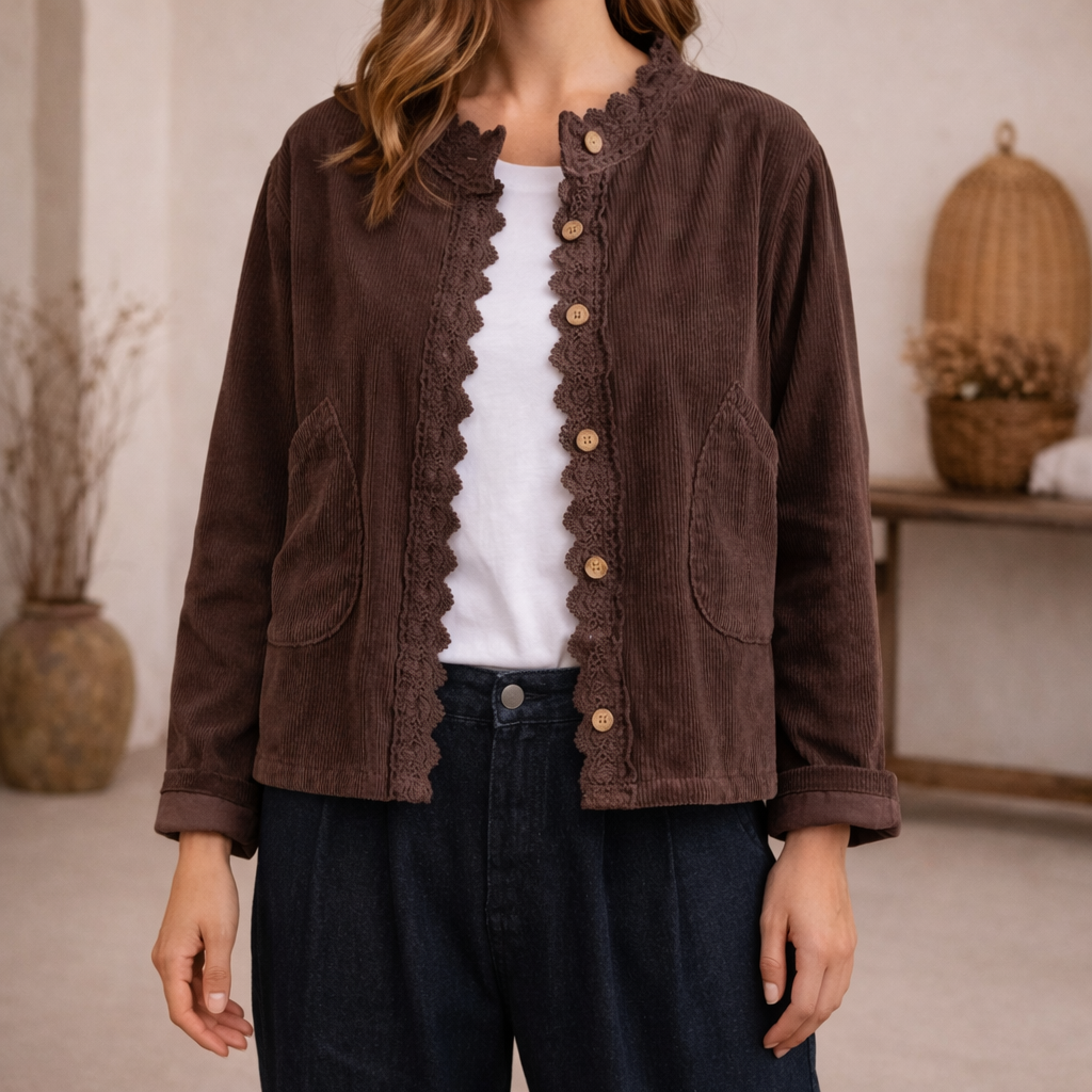 Giacca in Corduroy con Dettagli a Cucitura per Donne