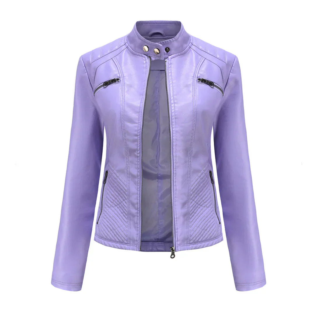 Giacca da donna elegante in ecopelle con classico design da motociclista
