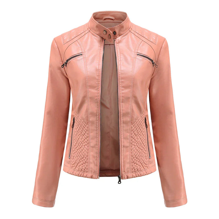 Giacca da donna elegante in ecopelle con classico design da motociclista
