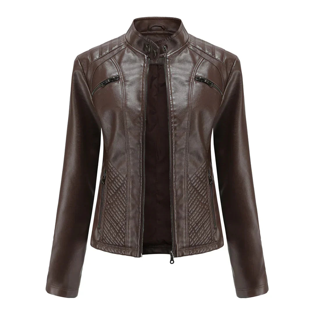 Giacca da donna elegante in ecopelle con classico design da motociclista