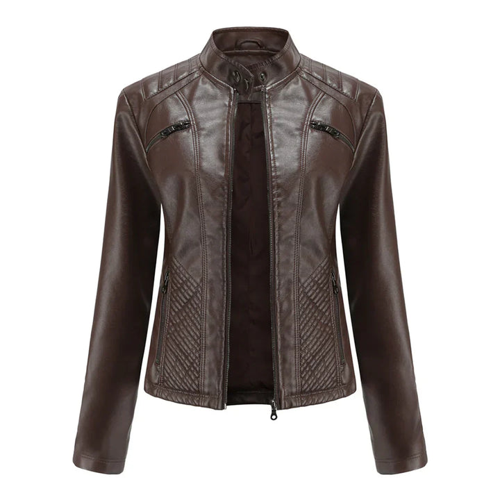 Giacca da donna elegante in ecopelle con classico design da motociclista