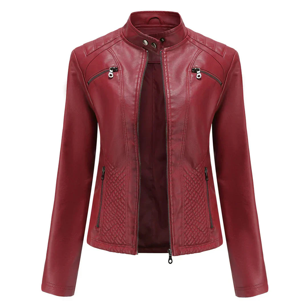 Giacca da donna elegante in ecopelle con classico design da motociclista