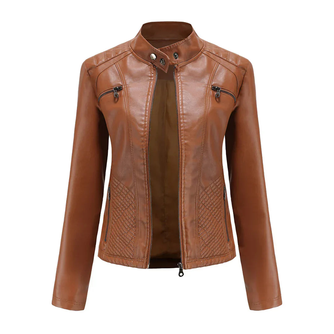 Giacca da donna elegante in ecopelle con classico design da motociclista