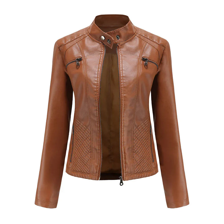 Giacca da donna elegante in ecopelle con classico design da motociclista