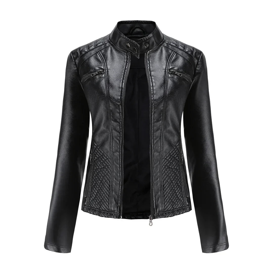 Giacca da donna elegante in ecopelle con classico design da motociclista
