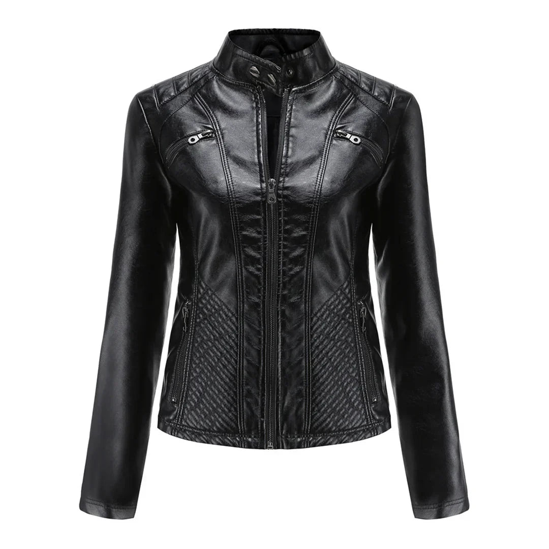 Giacca da donna elegante in ecopelle con classico design da motociclista