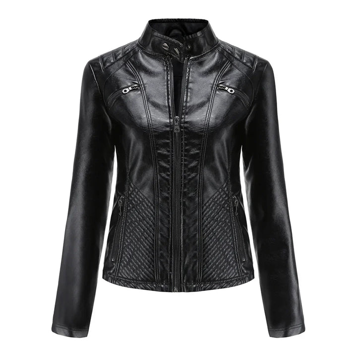 Giacca da donna elegante in ecopelle con classico design da motociclista