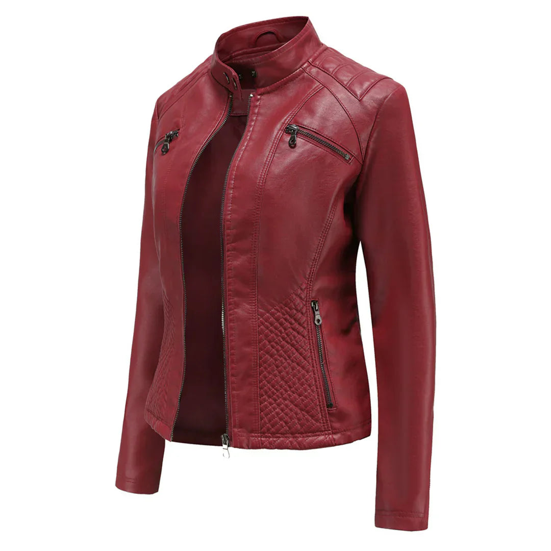 Giacca da donna elegante in ecopelle con classico design da motociclista