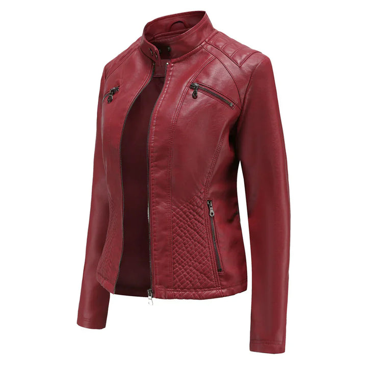 Giacca da donna elegante in ecopelle con classico design da motociclista