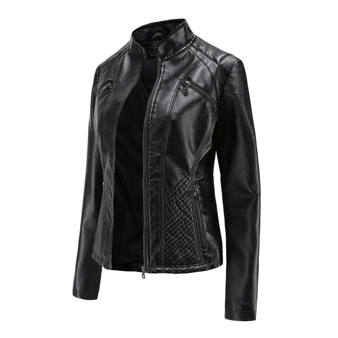 Giacca da donna elegante in ecopelle con classico design da motociclista