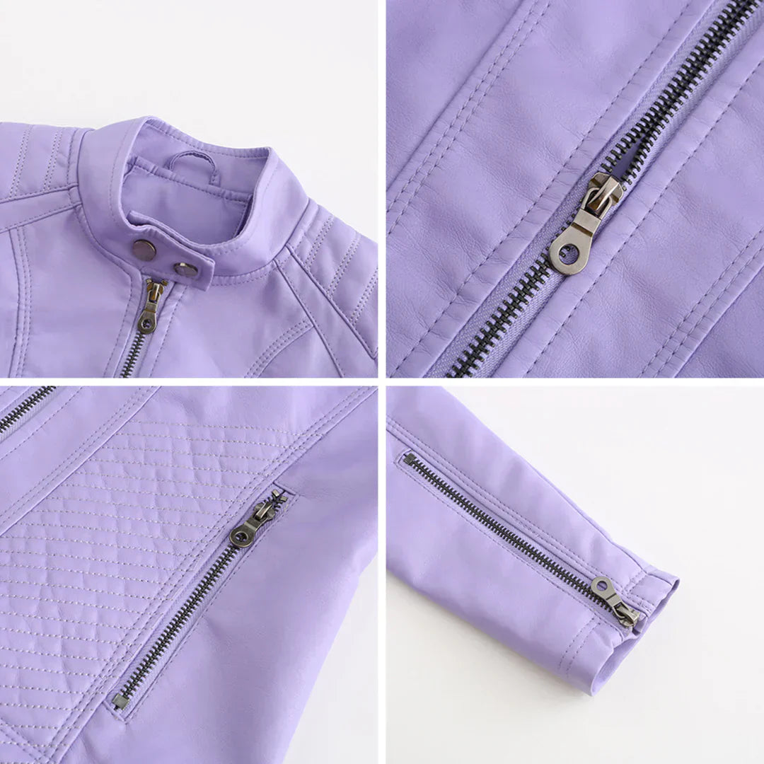 Giacca da donna elegante in ecopelle con classico design da motociclista