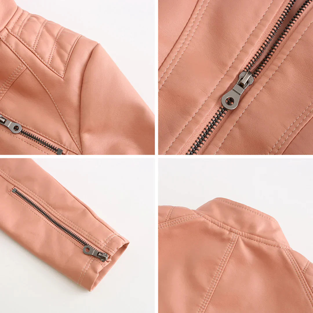 Giacca da donna elegante in ecopelle con classico design da motociclista