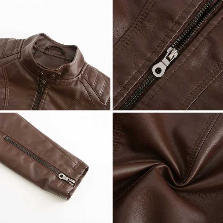 Giacca da donna elegante in ecopelle con classico design da motociclista