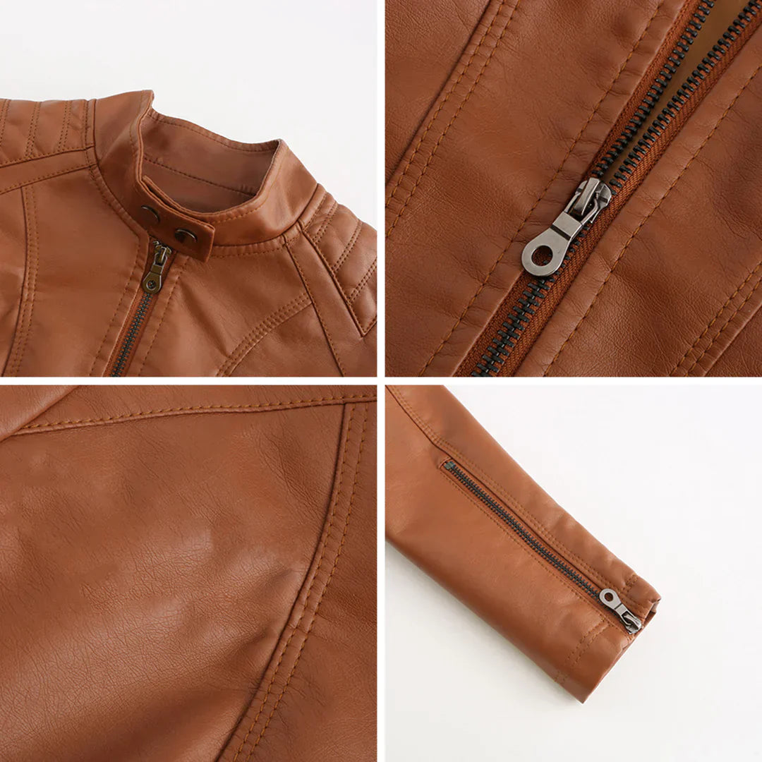 Giacca da donna elegante in ecopelle con classico design da motociclista