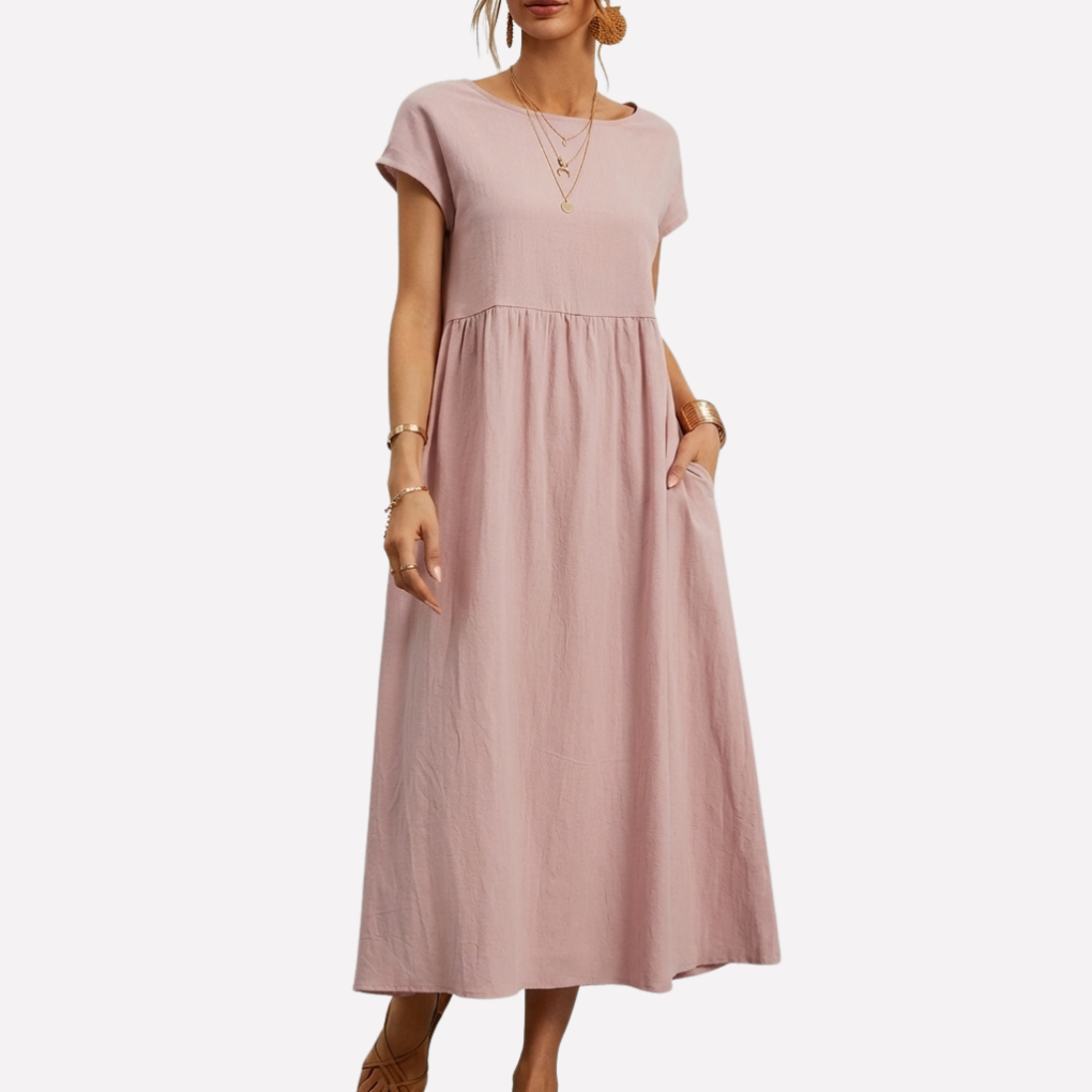 Abito in Cotone Vintage con Collo O per Donne