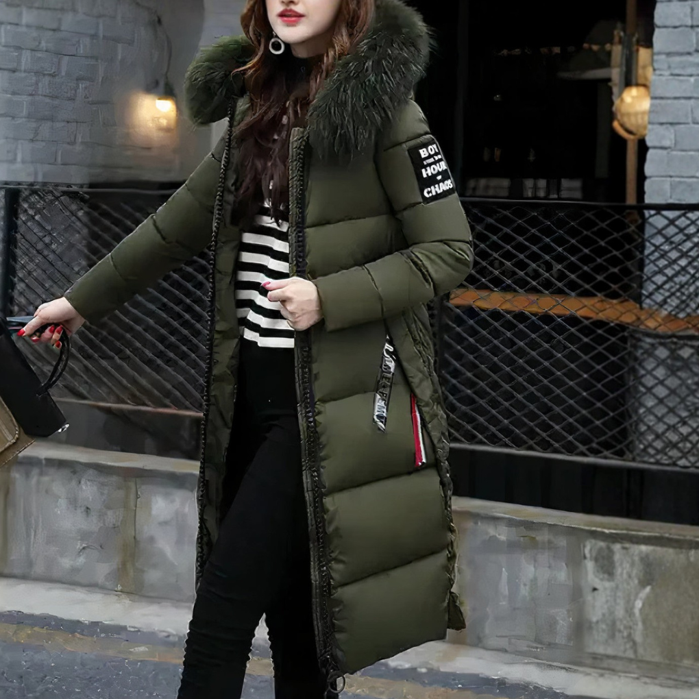 Cappotto Lungo da Donna con Collo in Pelliccia