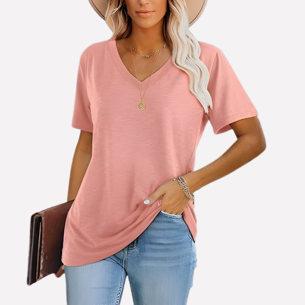 Top a maniche corte con collo a V per donna