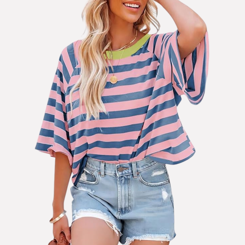 Maglia a Collo Crew Bloccato a Strisce per Donne