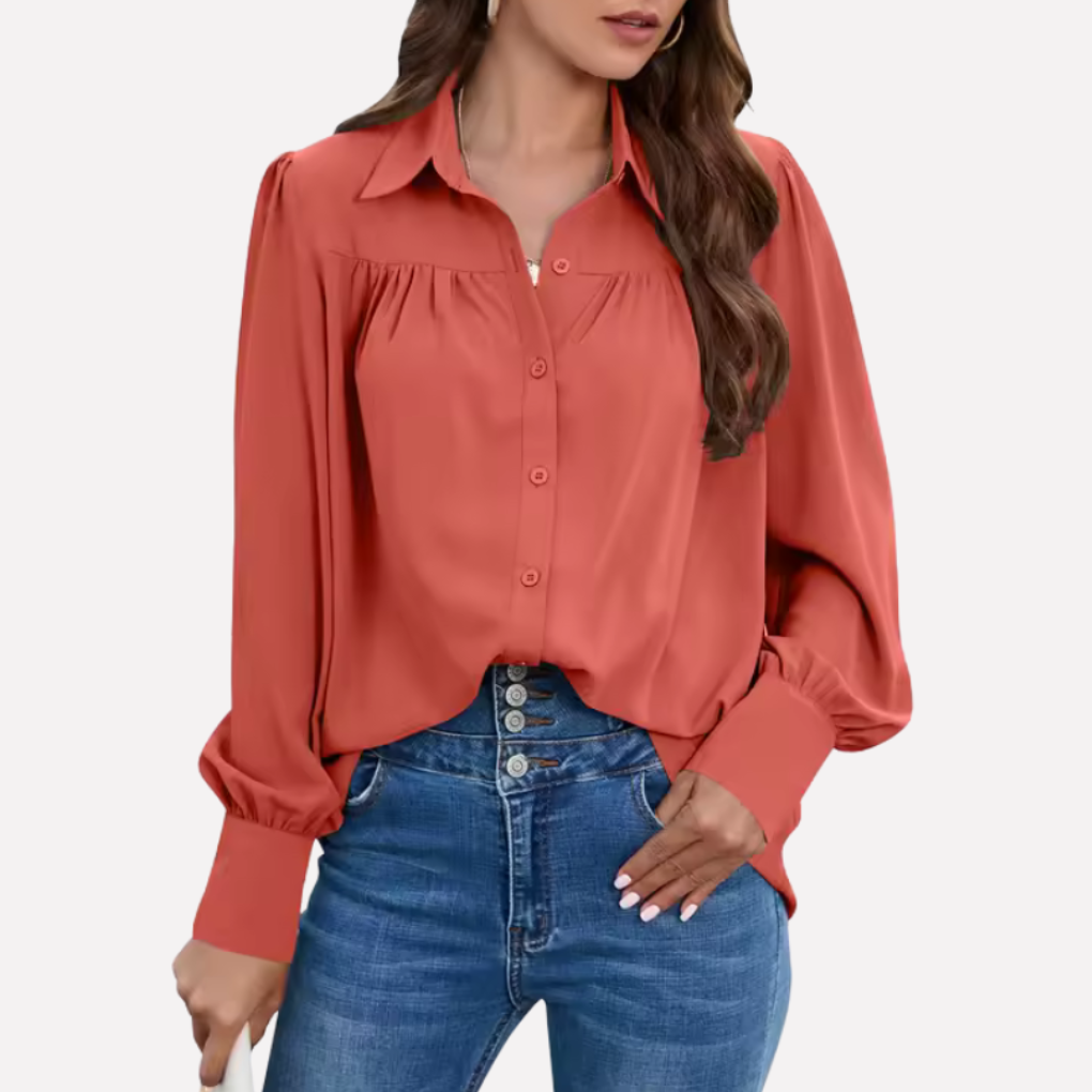 Blusa in Chiffon con Mani a Lanterna per Donne