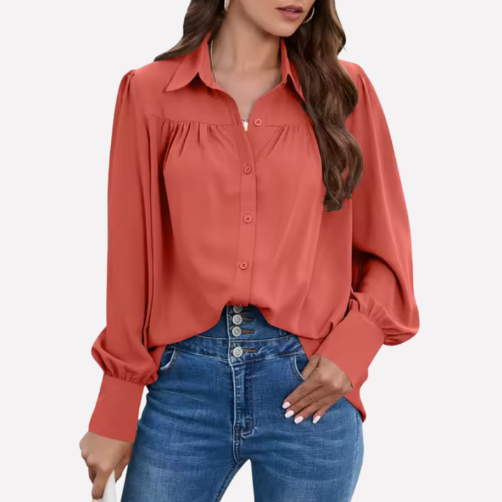 Blusa in Chiffon con Mani a Lanterna per Donne