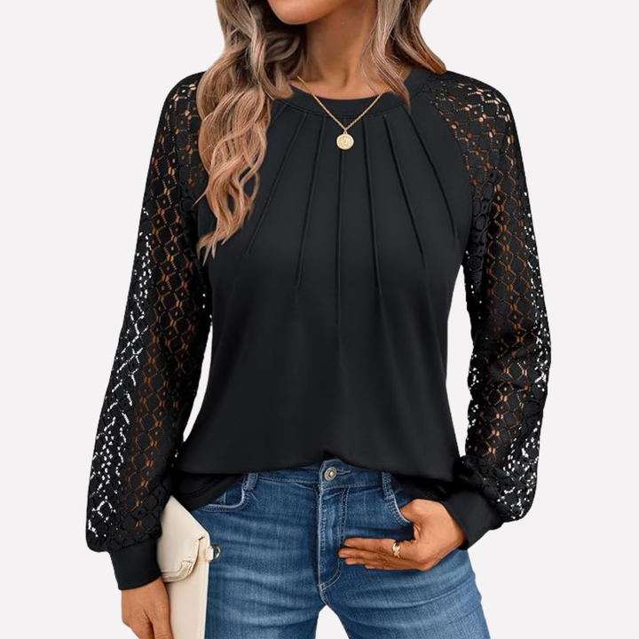 Camicia a Maniche Lunghe in Pizzo Plissettato
