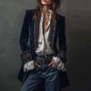 Giacca Lunga Blazer Ricamato da Donna