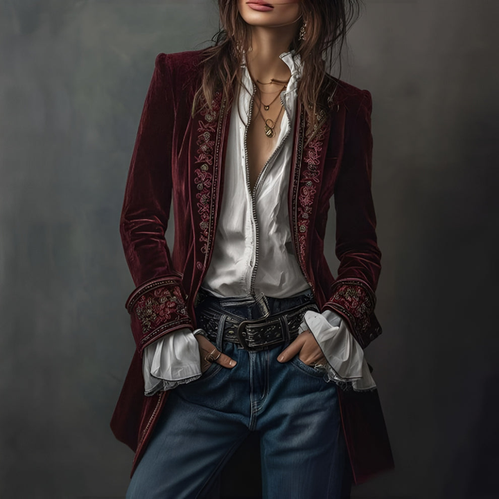 Giacca Lunga Blazer Ricamato da Donna