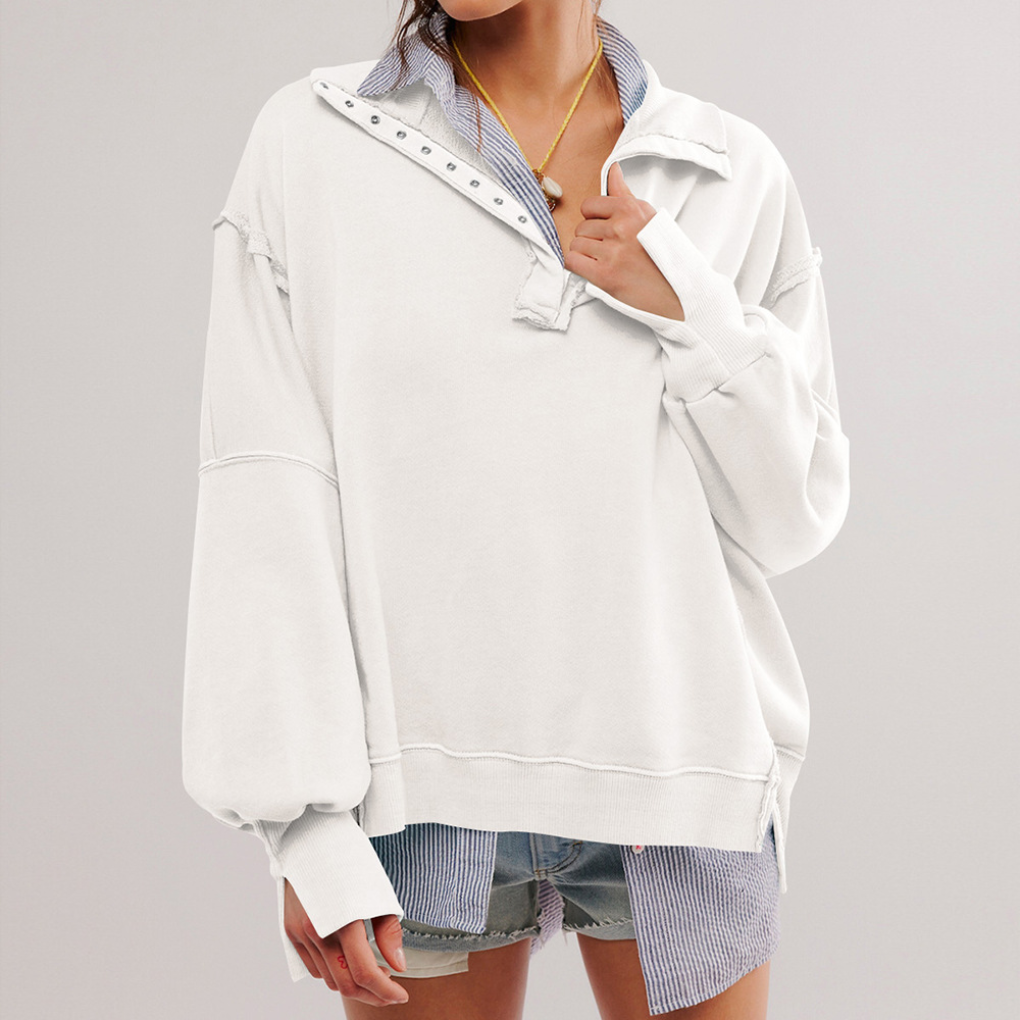 Maglia oversize con scollo serafino e spacchi laterali da donna