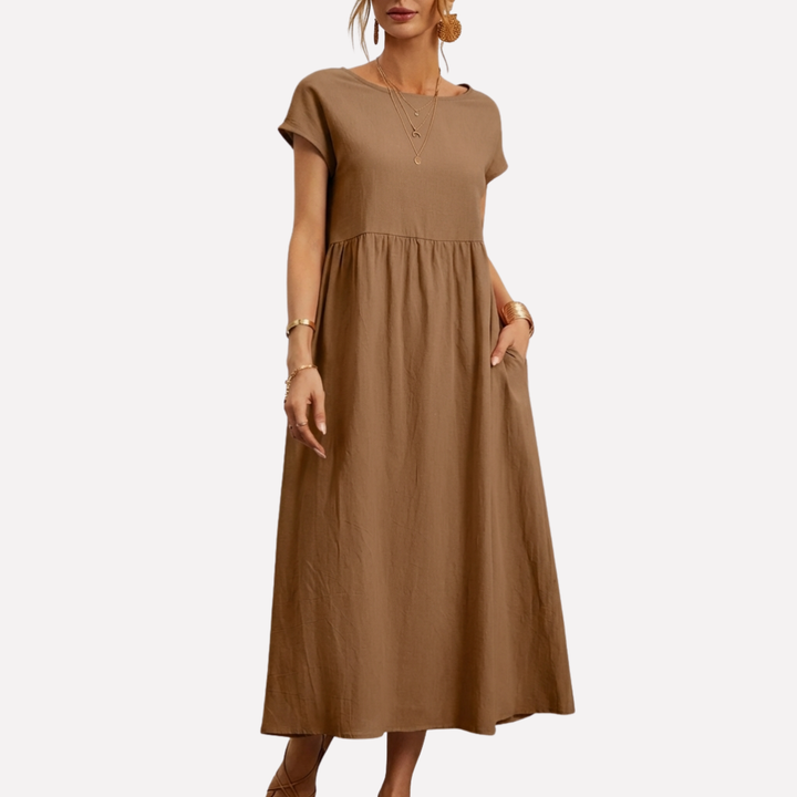Abito in Cotone Vintage con Collo O per Donne