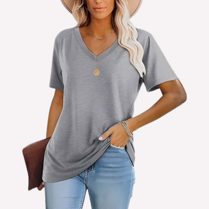Top a maniche corte con collo a V per donna