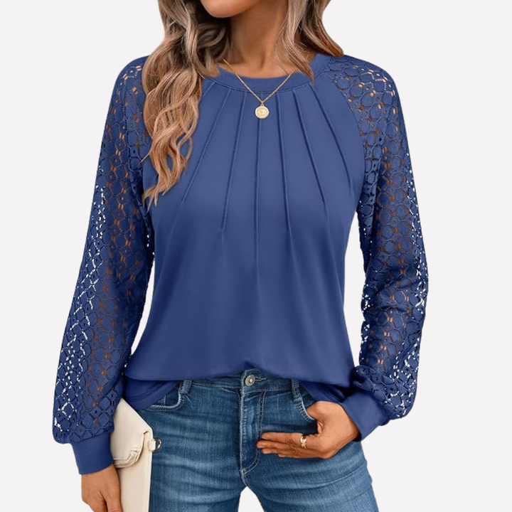 Camicia a Maniche Lunghe in Pizzo Plissettato
