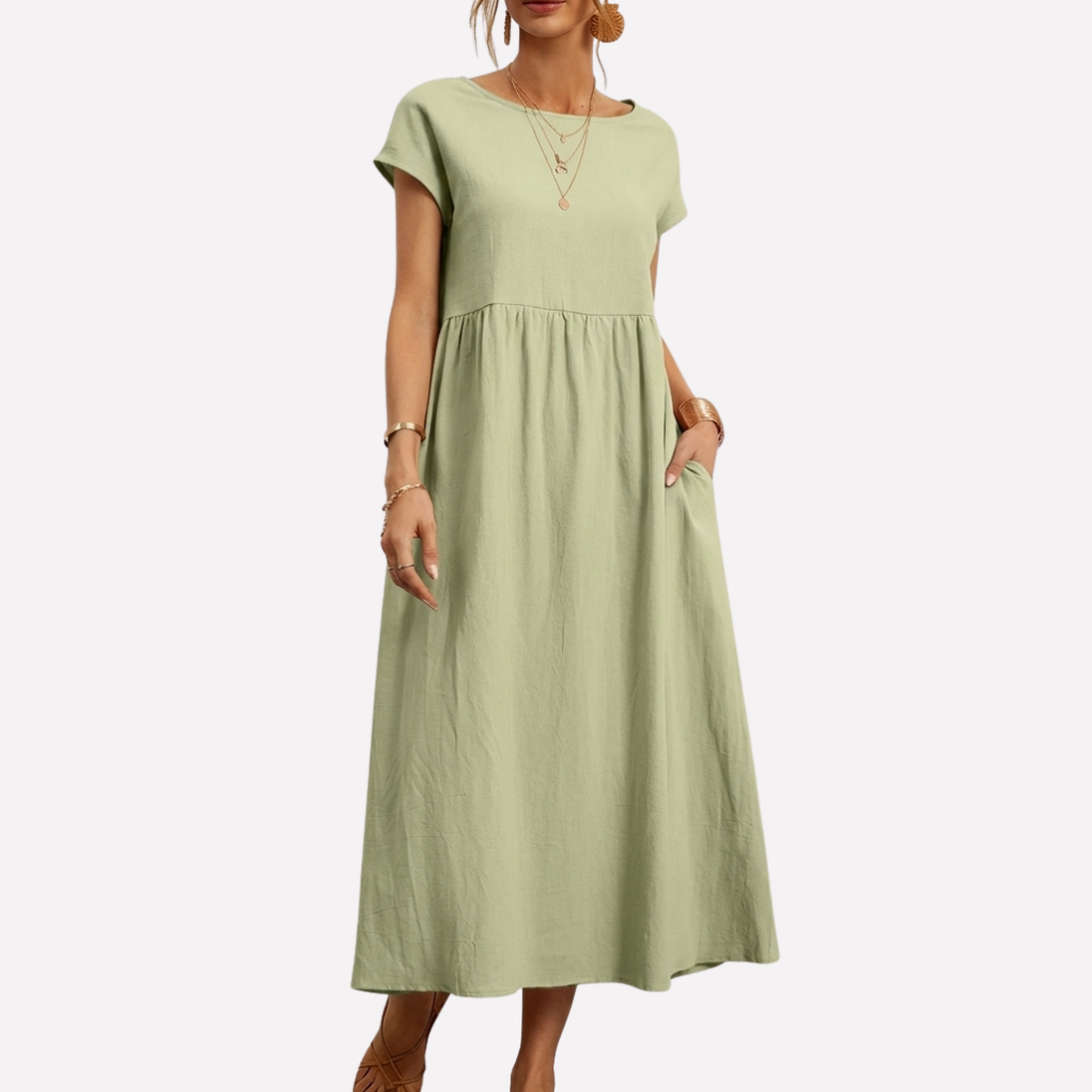 Abito in Cotone Vintage con Collo O per Donne