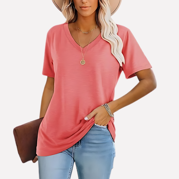 Top a maniche corte con collo a V per donna