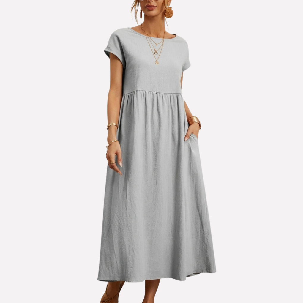Abito in Cotone Vintage con Collo O per Donne