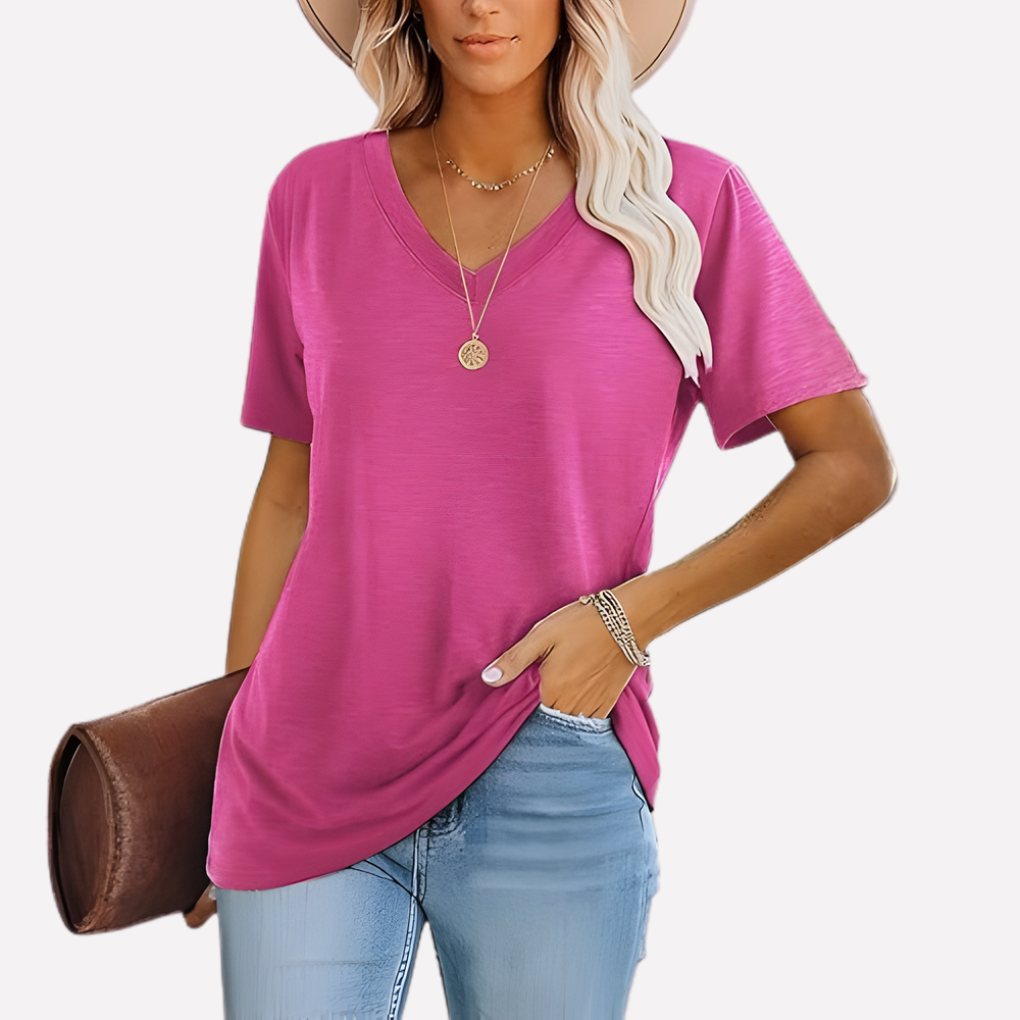 Top a maniche corte con collo a V per donna