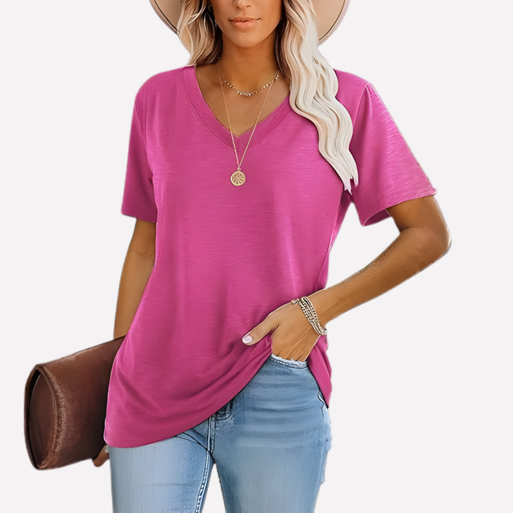 Top a maniche corte con collo a V per donna
