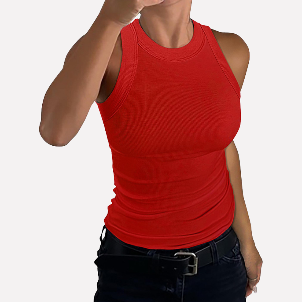 Canotta a vogatore a costine con collo alto da donna