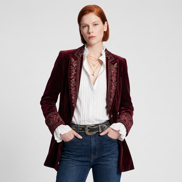 Giacca Lunga Blazer Ricamato da Donna