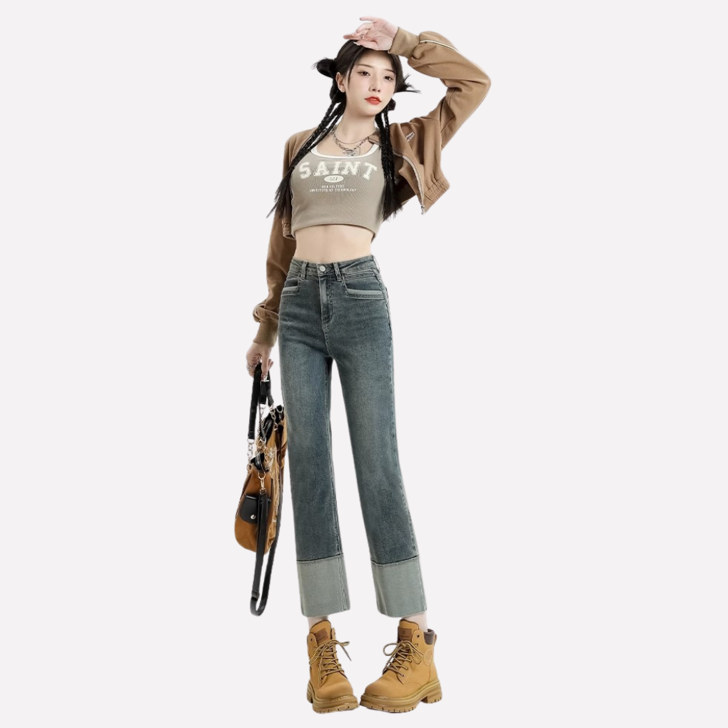 Jeans a gamba larga alta da donna