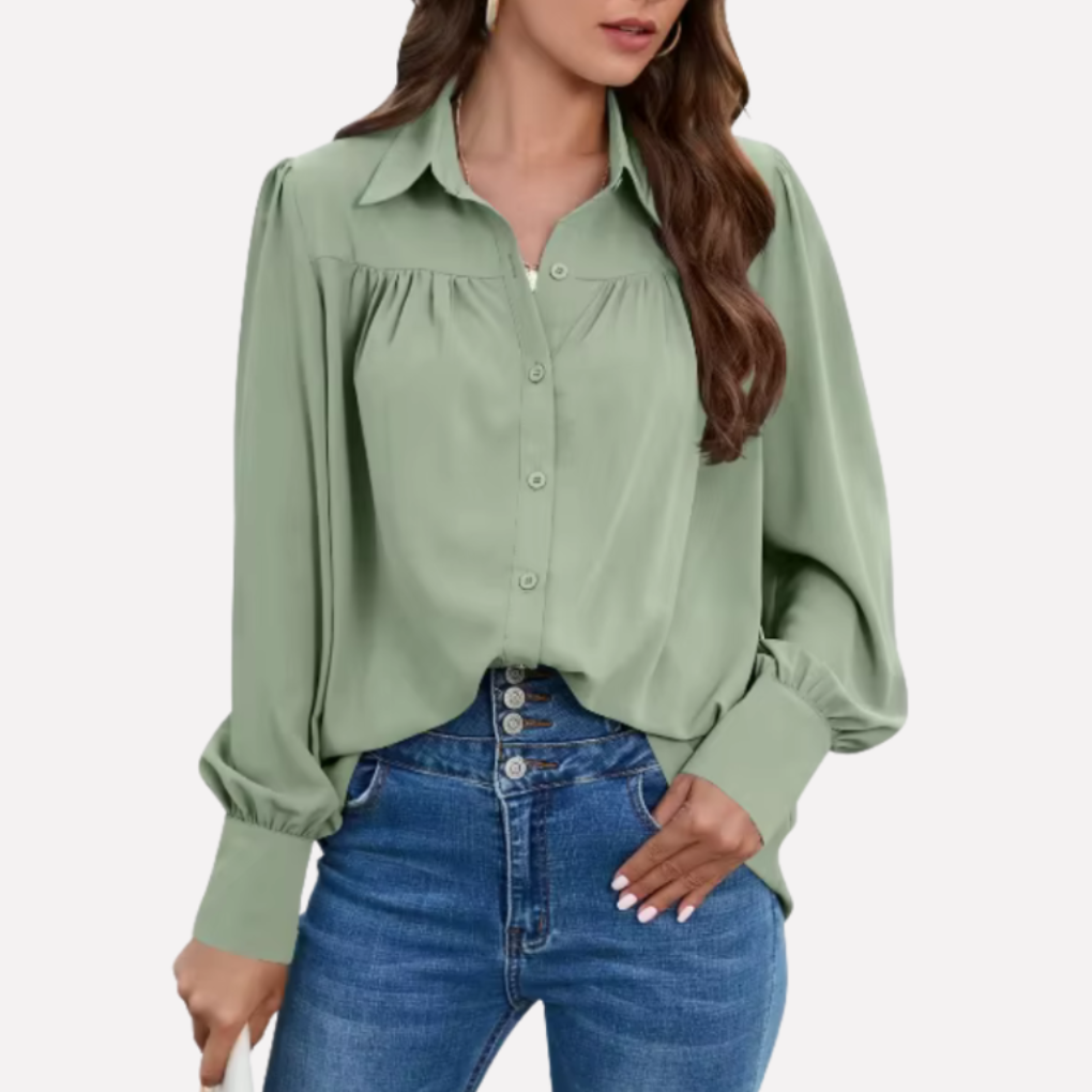 Blusa in Chiffon con Mani a Lanterna per Donne