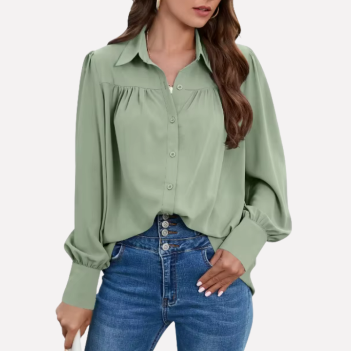 Blusa in Chiffon con Mani a Lanterna per Donne