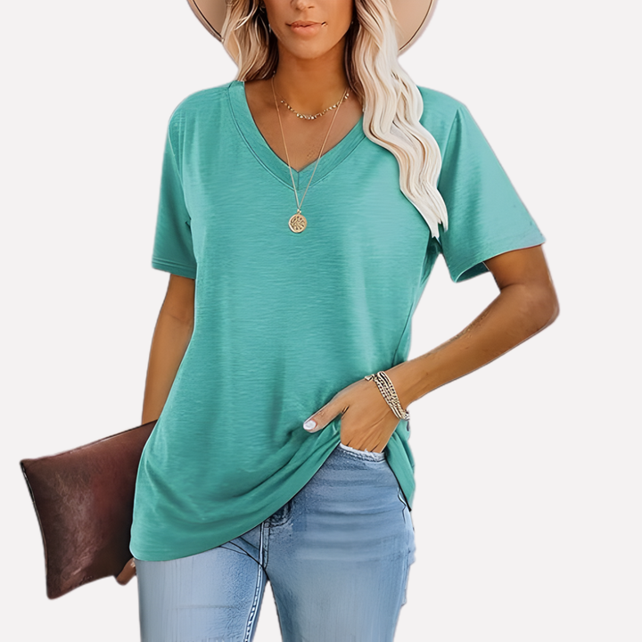 Top a maniche corte con collo a V per donna
