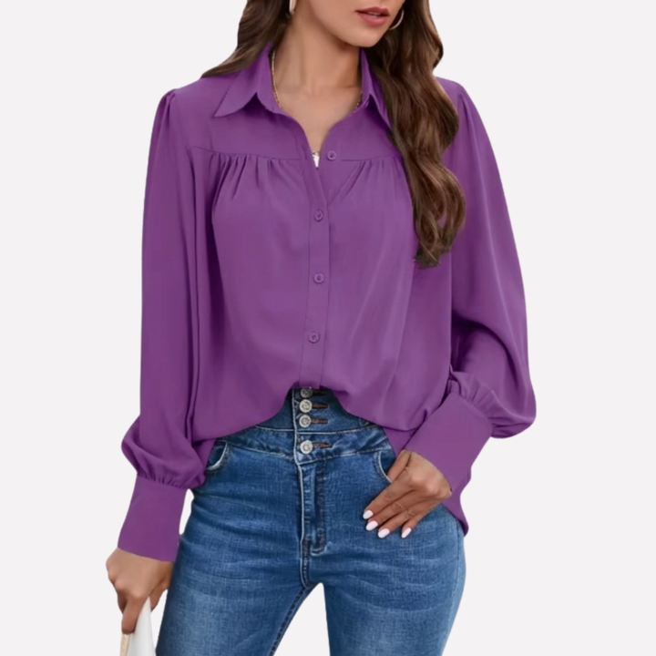 Blusa in Chiffon con Mani a Lanterna per Donne