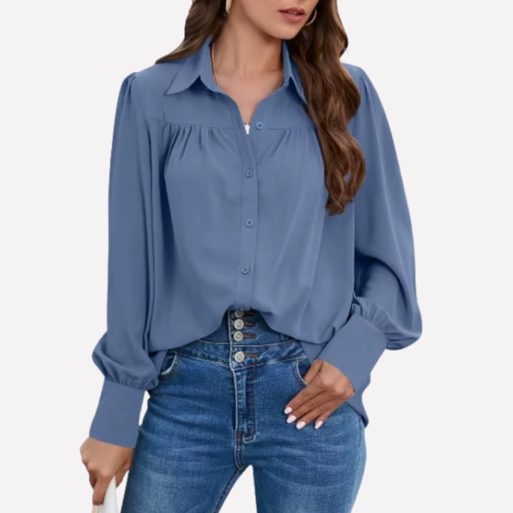 Blusa in Chiffon con Mani a Lanterna per Donne
