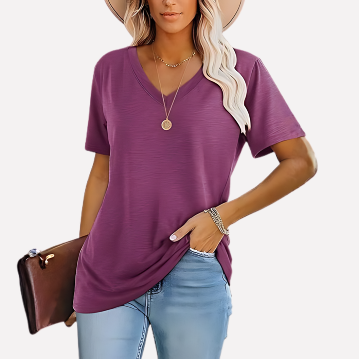 Top a maniche corte con collo a V per donna