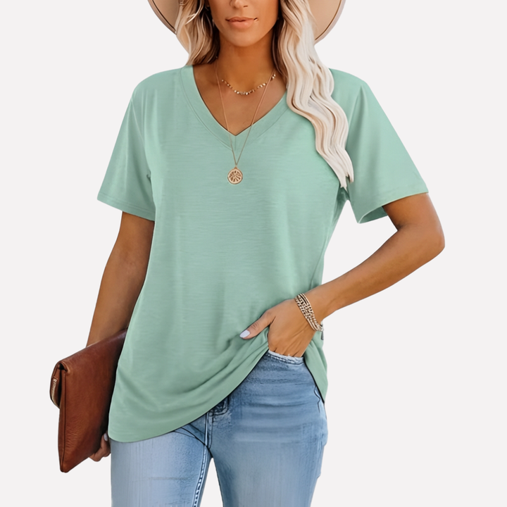 Top a maniche corte con collo a V per donna