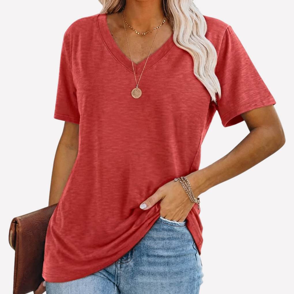 Top a maniche corte con collo a V per donna